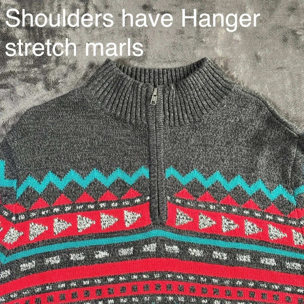 Urban Pipeline Mens Large Gray Fair Isle Geometric Quarter Zip‎ Pullover Sweater